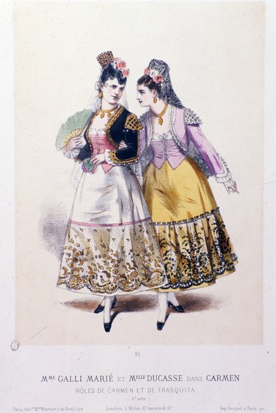 Costumes of Marie Galli (Carmen) and Miss Ducasse (Frasquita) acting in Carmen of Georges Bizet by French School